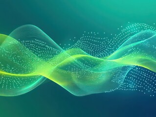 A fluid abstract design of bright cyan and lime green waves on a gradient dark to light teal background