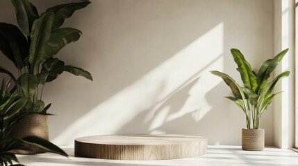 Modern interior with plants and natural light.