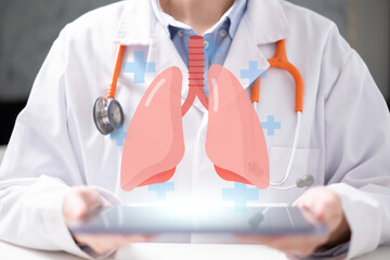 Doctor holding lung pulmonary respiratory system disease anatomy medicine health cancer concept