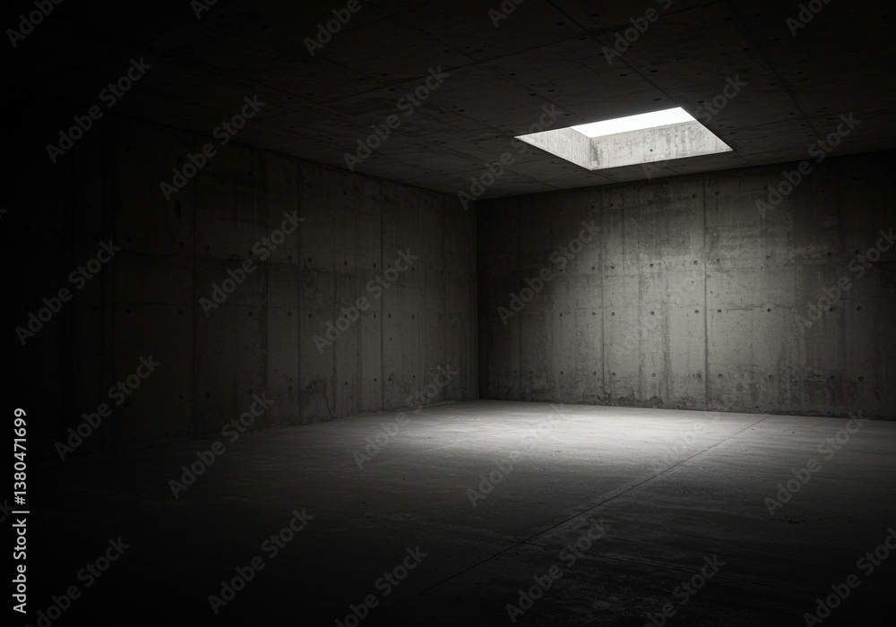 Poster empty concrete room with skylight illuminating the empty space creating a minimalist interior with l