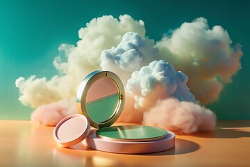 Natural Makeup Compact, Soft Shadows, Earthy Tones, Clean Beauty Product, Sky Background