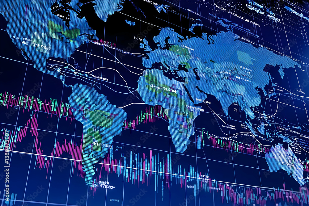 Poster global market data visualized on a world map