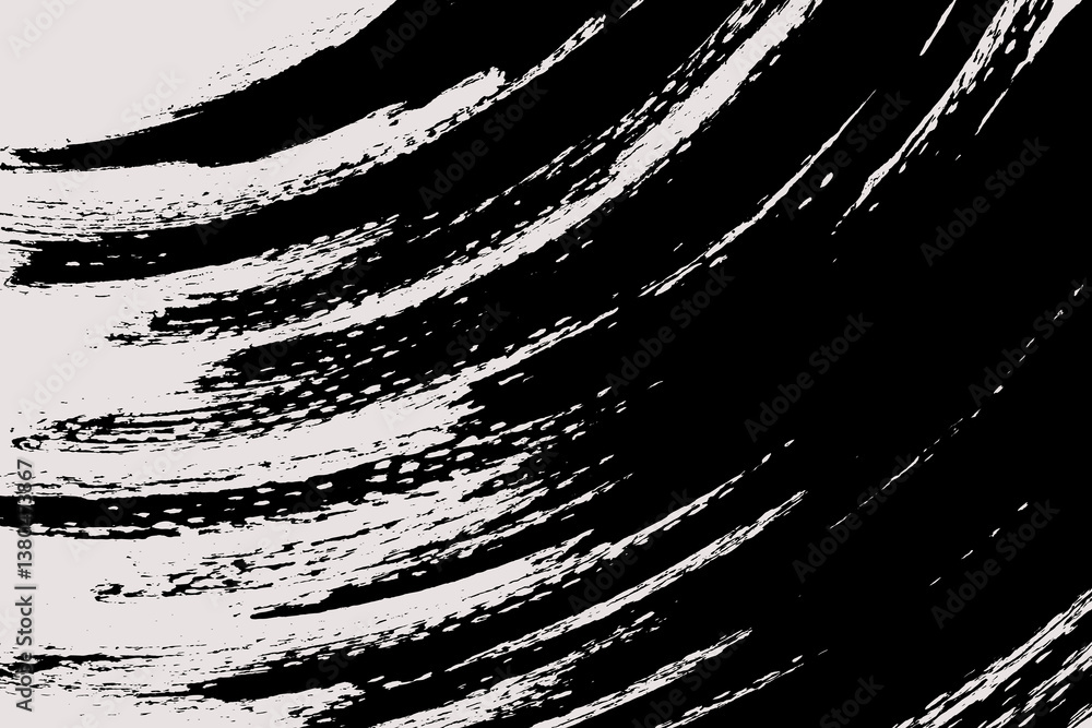 Fototapete Abstract curve brush background with copy space for your text. Vector design. Black painted rounded shape isolated on white. Grunge illustration in Japanese style