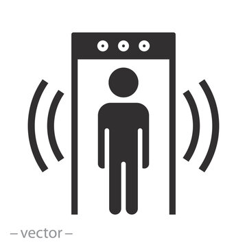security check, detector metal icon, frisking man, flat vector illustration