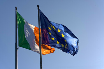 European flag in front of the Irish flag.