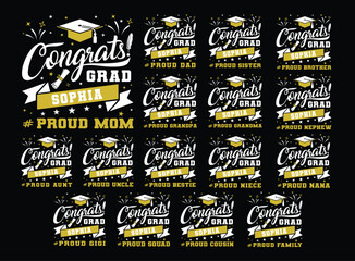 Congrats Grad vector Illustration design for graduation celebration. Congrats grad Graduation quote handwritten typographic golden gradient art on white background