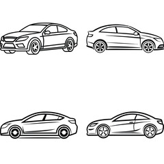 Set of car icons in vector style with various vehicle designs including sedan, truck, and sport cars