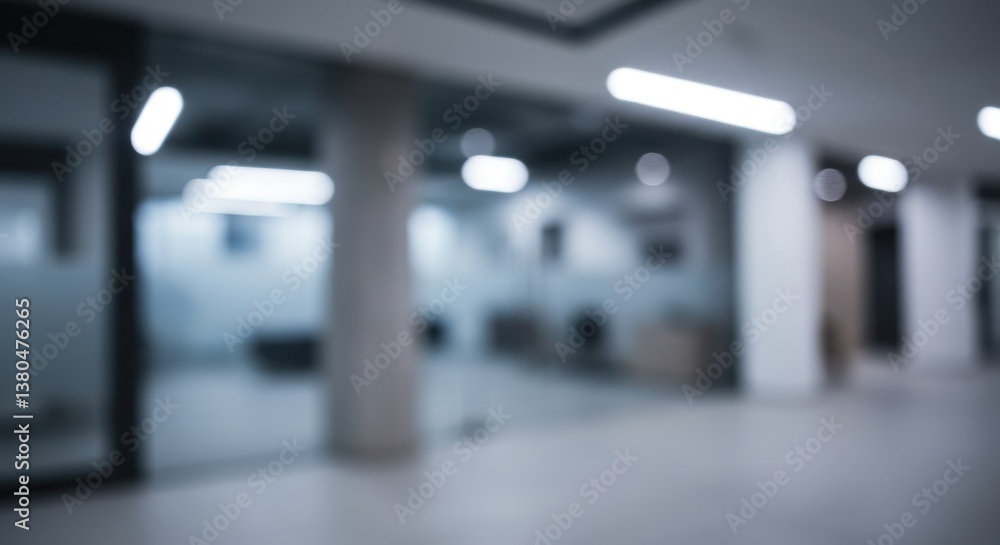 Poster blurry office space with glass walls and pillars creating an abstract and modern atmosphere inside a