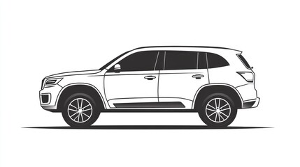 Black and White Illustration of a Modern SUV