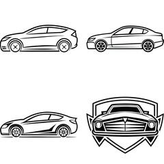 Obraz premium Set of car icons in vector style with various vehicle designs including sedan, truck, and sport cars