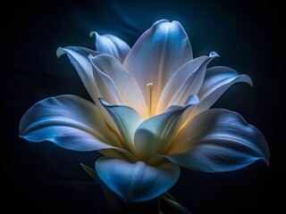 Obraz premium Night Macro Photography: Silky White Lily Petals, Soft Light, Purity