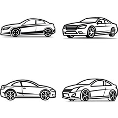 Set of car icons in vector style with various vehicle designs including sedan, truck, and sport cars