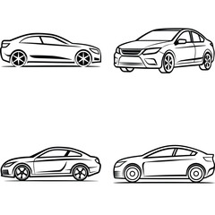 Set of car icons in vector style with various vehicle designs including sedan, truck, and sport cars