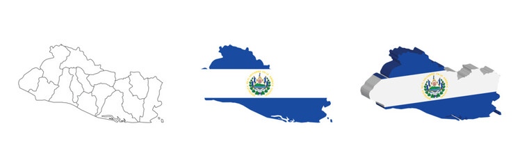 El Salvador outline, fill with flag and 3d map