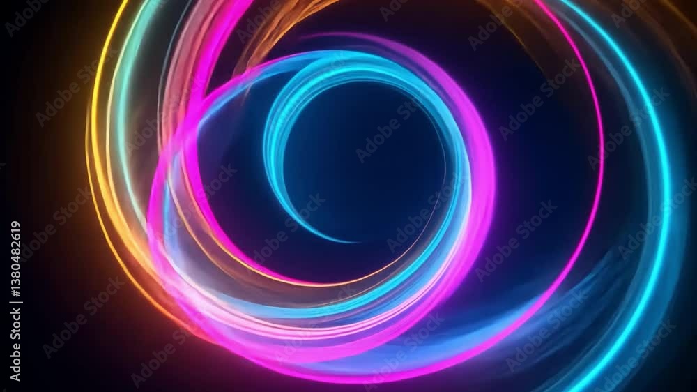 Poster neon spiral: a mesmerizing display of swirling neon lights in vibrant colors, creating a dynamic and