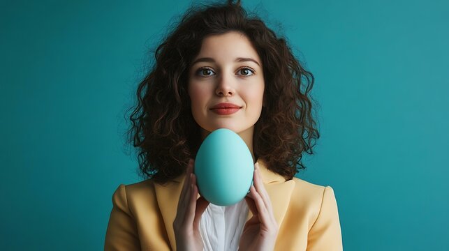 Businesswoman leading a creative strategy session with an Easter egg as a unique demonstration tool