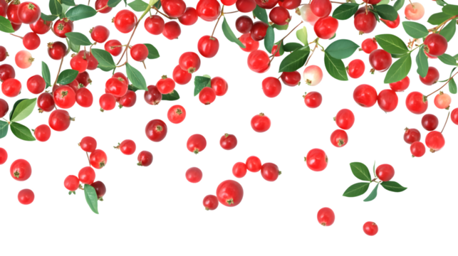 Fresh Cranberries Harvested with Leaves - Vibrant and Detailed Fruit Photography Shot