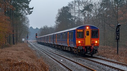 Obraz premium Train Journey Through Winter Woods
