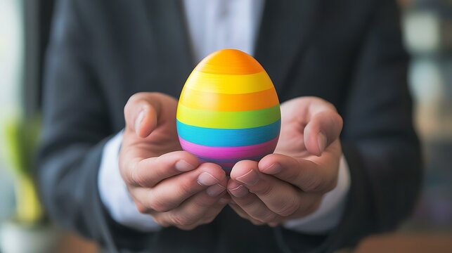 CEO presenting business growth strategies, using an Easter egg as a metaphor for innovation