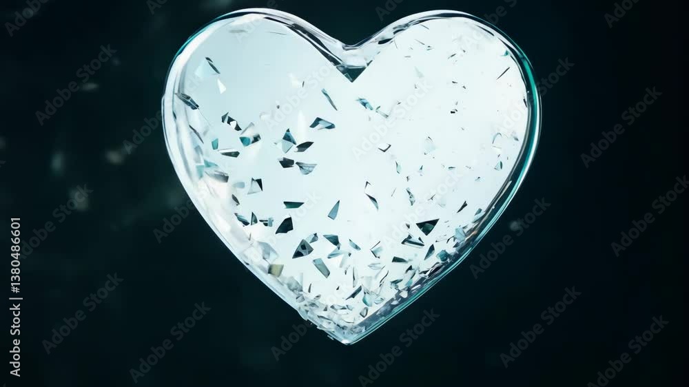 Poster a heart made of diamonds is shown in a black background. the heart is broken into pieces. the diamon