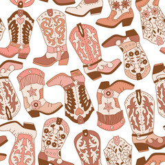 Seamless vector pattern with western cowboy boots. Hand drawn rodeo background. EPS 10 vector file. Perfect for textile, wallpaper or nursery print design.