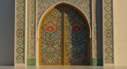 Intricate Moroccan Doorway: A Tapestry of Colorful Floral Designs and Geometric Patterns