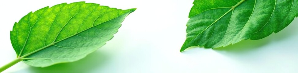 Obraz premium Dark green leaf with veins on white background, leaf details, leafy, foliage