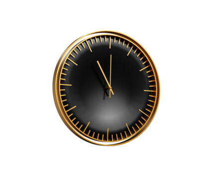Modern Sleek Golden And Black Wall Clock Eleven O'Clock 11 00 For Modern Interiors 3D Illustration