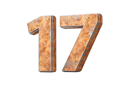 Number Seventeen 17 Digit Made Of Old Rusty Iron Metal Texture 3d Illustration