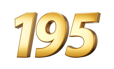 3d number 195 one hundred ninety five Gold text with reflection 3d illustration