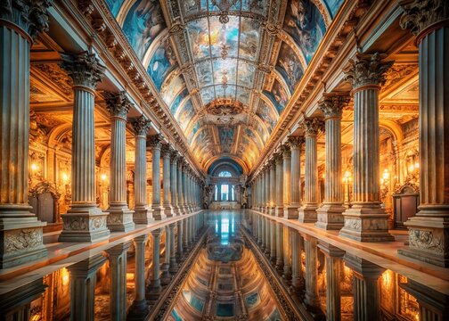 Palazzo Spada Gallery:  Infinite Depth Illusion, Architectural Masterpiece, Symmetrical Hall,  Forced Perspective,  Rome Italy Panoramic