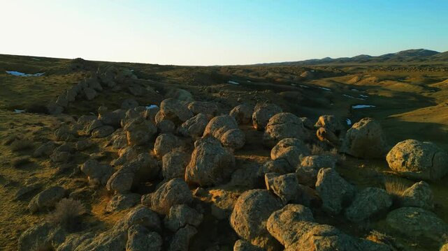 spherical Marine nodules  close-up flight over them hills unusual location 4k kazakhstan mangystau