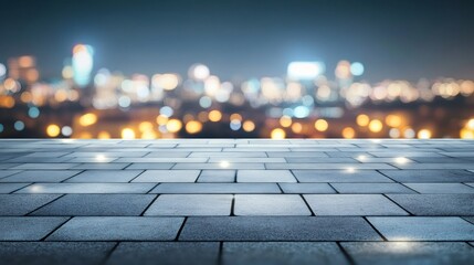 Obraz premium Empty concrete rooftop with glowing night city view background