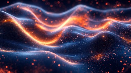 Blue waves overlaid with flowing bright particles
