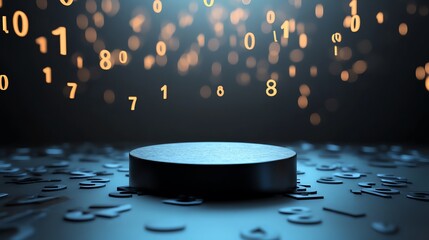 Futuristic digital display with numbers and light.