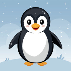 Funny Penguin character. Vector flat cartoon illustration icon. Cute black and white penguin. Cartoon Penguin in flat design style. Illustration of bird animal, penguin with wings.