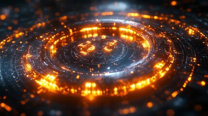 Glowing concentric circles emanate from the center