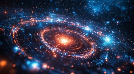 Galaxy swirls, orange core, blue specks