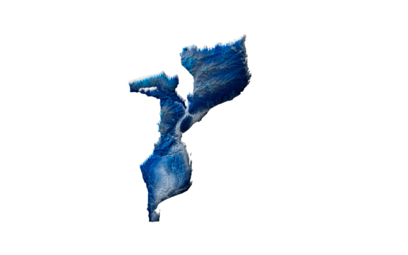 3d Deep Blue Water Mozambique Map Shaded Relief Texture Map 3d Illustration