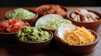 Colorful arrangement of fresh ingredients in bowls, perfect for