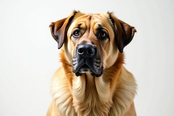 Obraz premium Imposing Mastiff, serene expression, pure white backdrop, canine, dog breed, calm