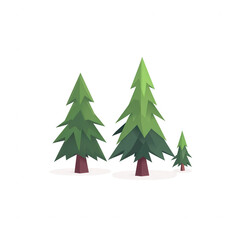 Obraz premium A set of three stylized evergreen trees on a white background. The design features vibrant green foliage and brown trunks, creating a minimalistic yet eye-catching visual.