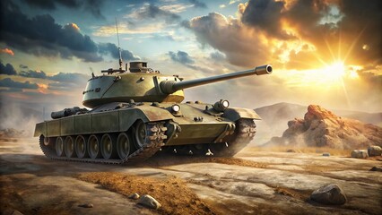 Panoramic View of a World War II Heavy Tank, Military Vehicle, Armored Fighting Vehicle,  American Tank,  M26 Pershing Tank