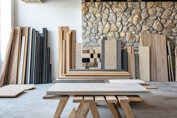 Creative display of innovative flooring materials in a modern setting Generative AI