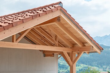 Cross section view of a house roof displaying structural elements Generative AI