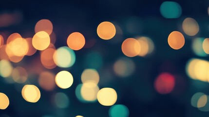 A multitude of colorful lights twinkle softly against a dark background, creating a vibrant ambience typical of urban nightlife at dusk, evoking a sense of warmth and excitement