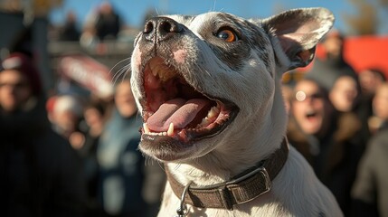 Happy Dog in a Crowd