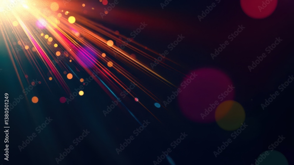 Poster bright rays of colorful light radiate across a dark background, creating a dynamic atmosphere filled
