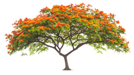 Vibrant Flame Tree Isolated on White Background for Professional Use.