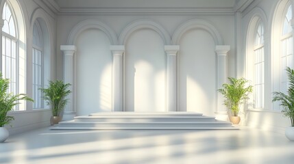 Naklejka premium Elegant interior with arches and natural light.